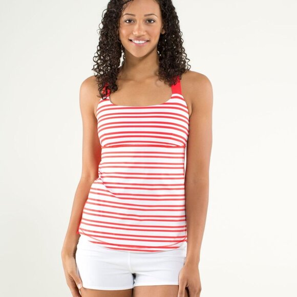 Lululemon Red White Striped Racerback Track And Train Tank Top - Picture 1 of 4